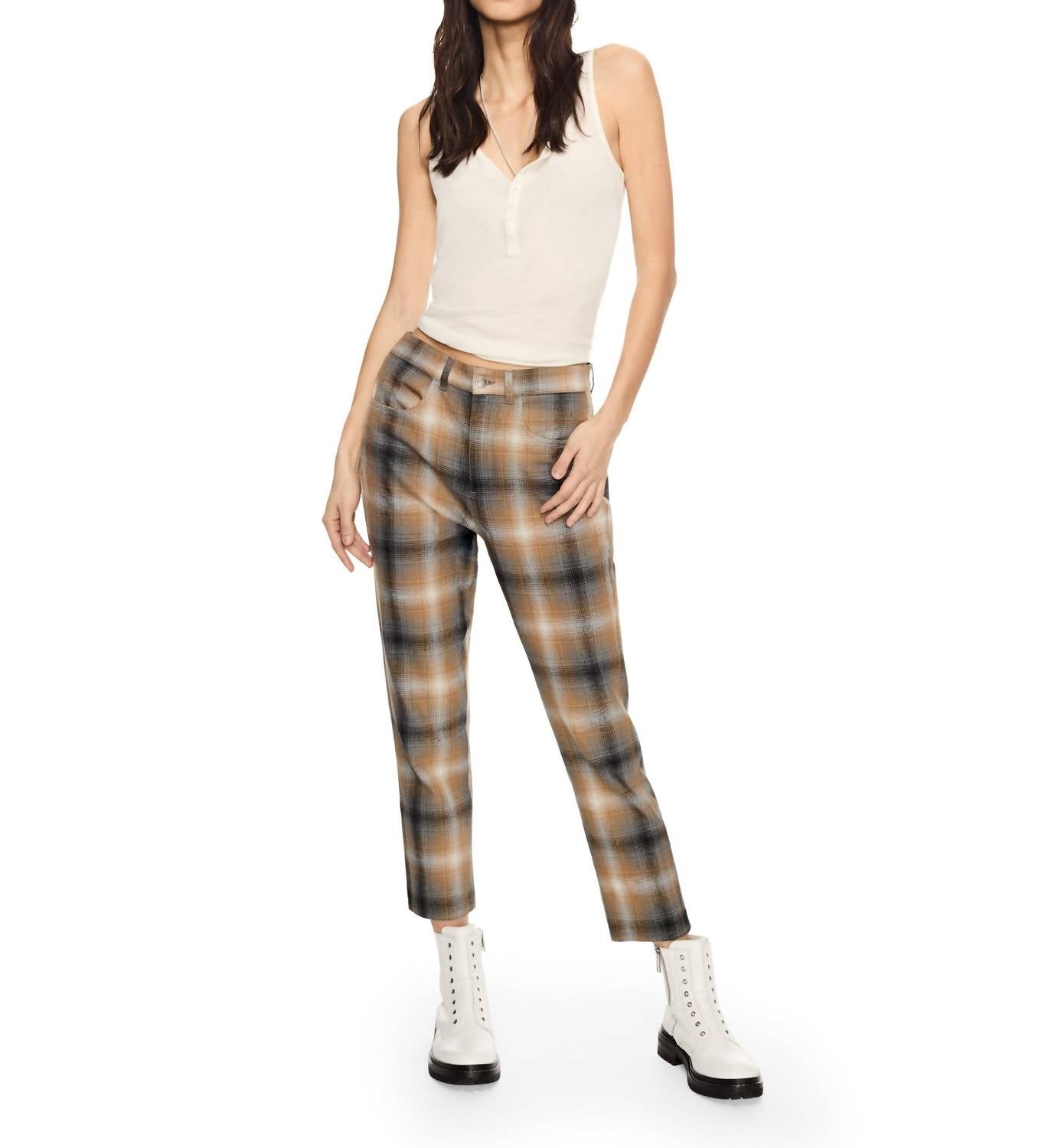 On This Day - Linen-blend Shadow Plaid Tapered Pants