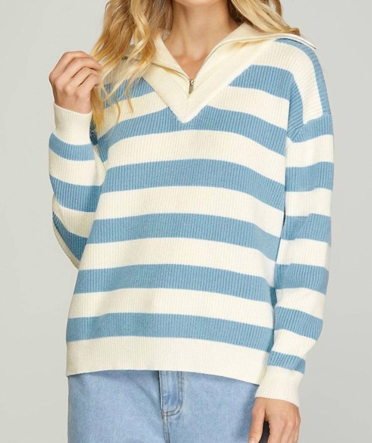 She + Sky - Stripe Collared Sweater