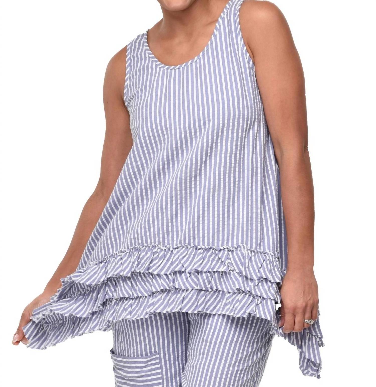 Tulip Clothing Seersucker Striped Top in peri white - women's shirt