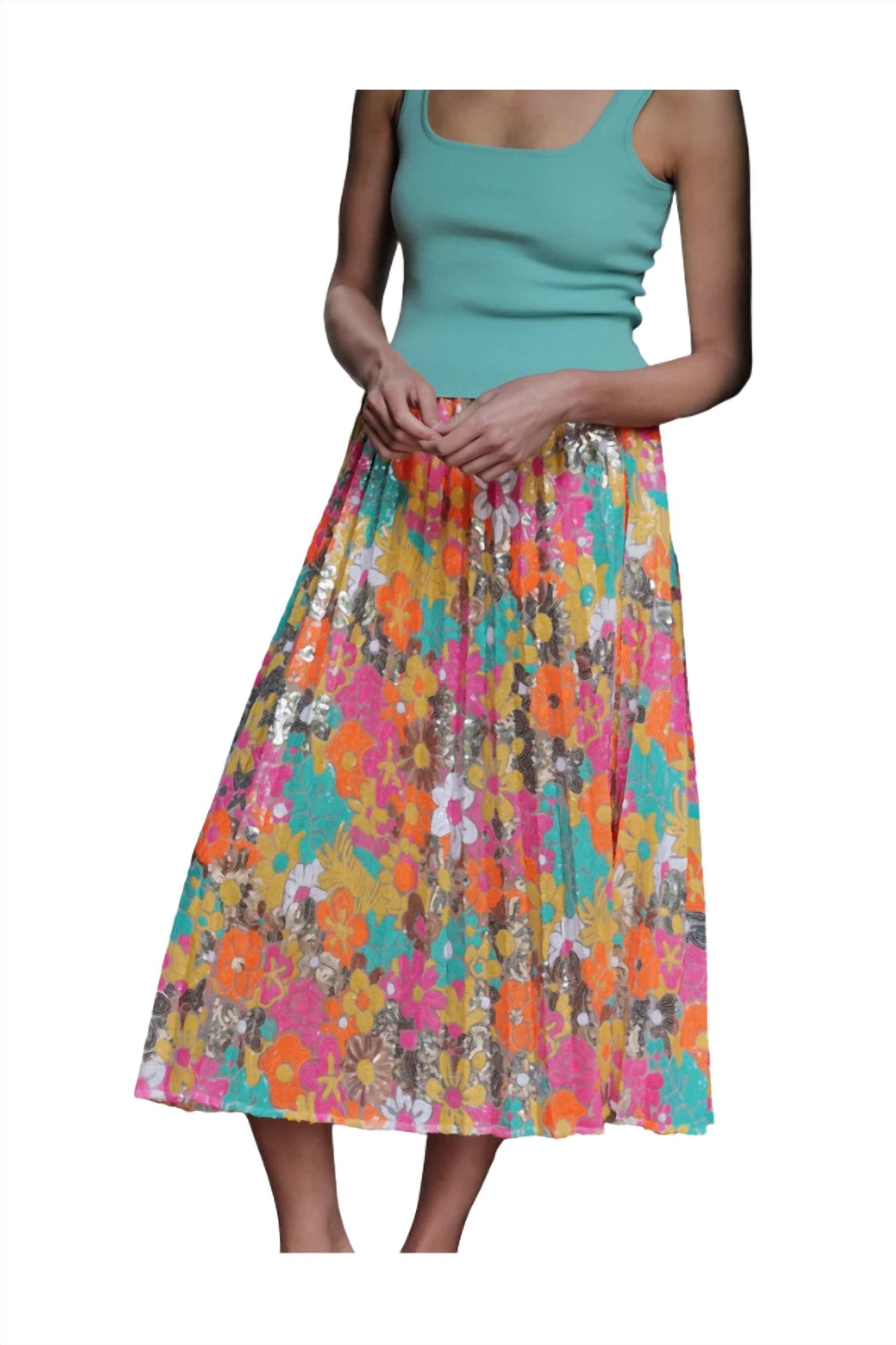Le Superbe - Neon Tuileries Pleated Midi Skirt