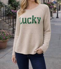 KLd. Signature Lucky Knit Sweater in beige - women's sweater - detail view