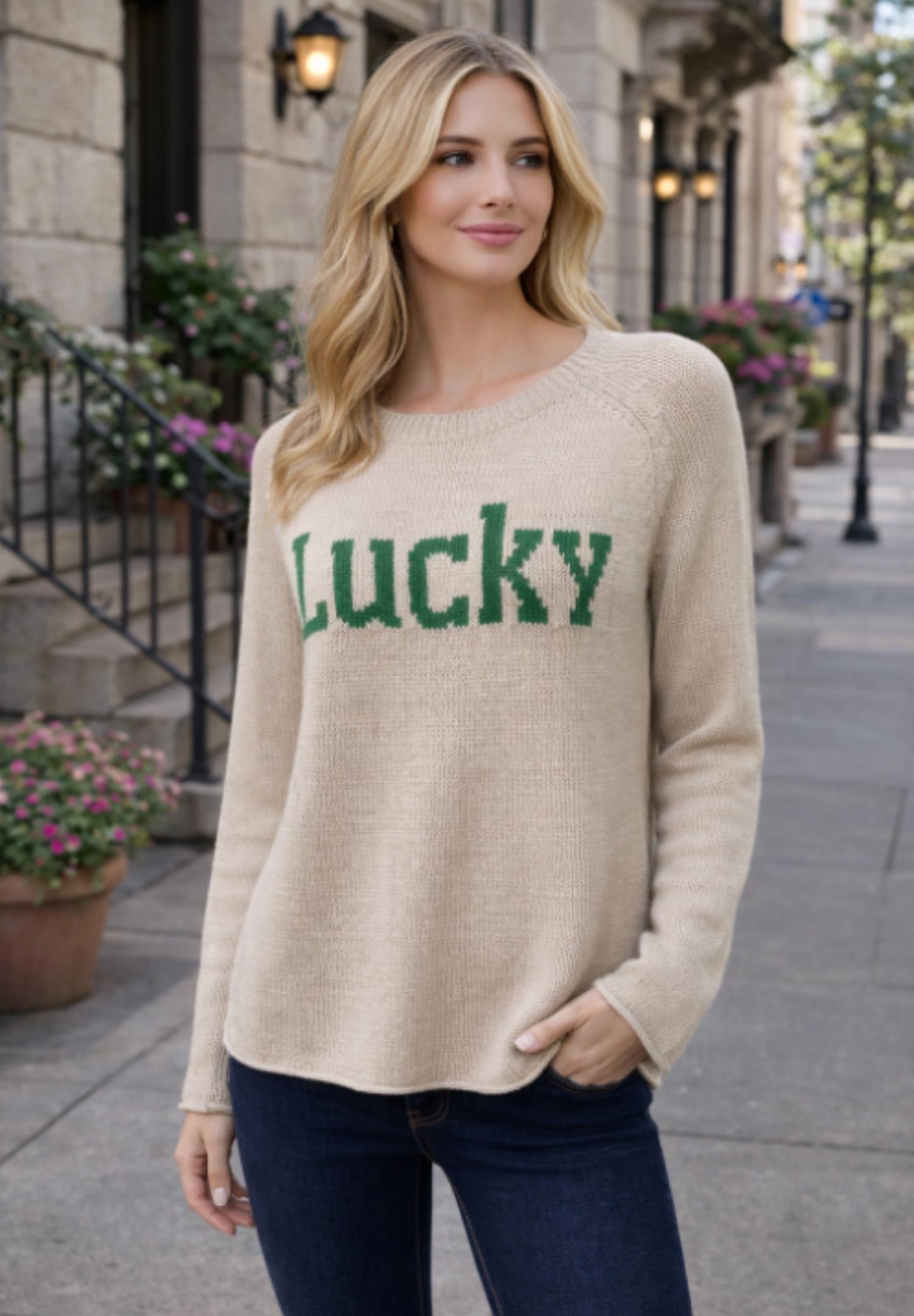 KLd. Signature Lucky Knit Sweater in beige - women's sweater - alternate view