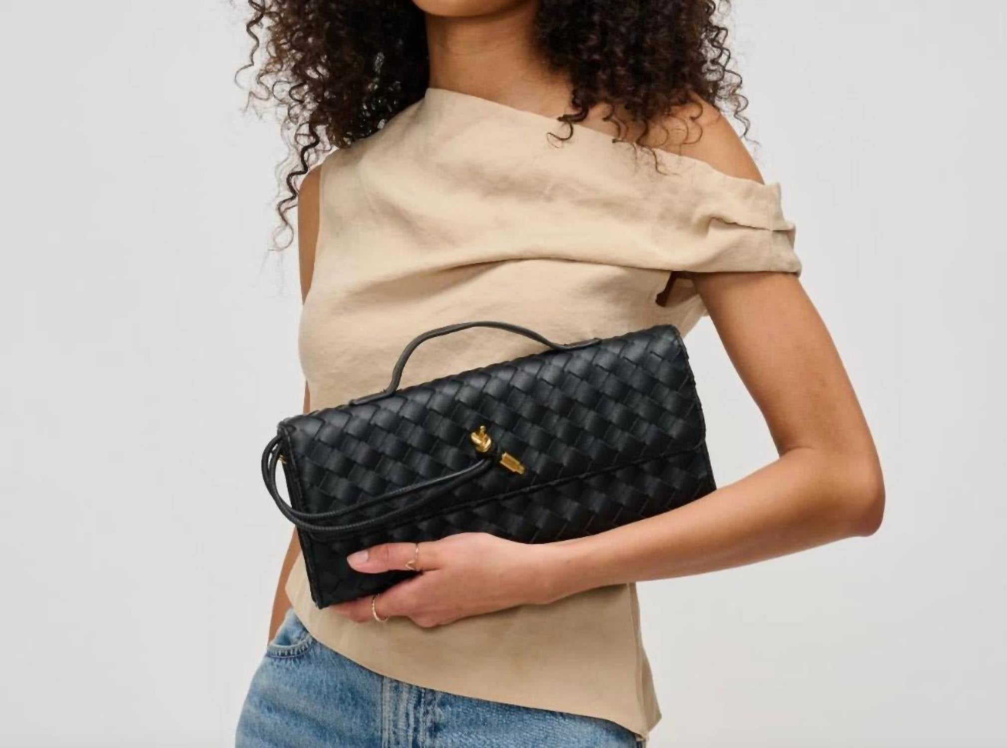 Urban Expressions Women's Top Handle Woven East West Clutch Crossbody Bag in black - women's bag - alternate view