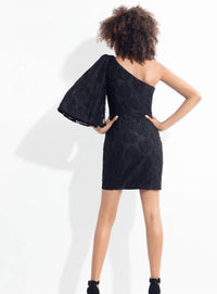Rachel Allan - Rosette Lace One Shoulder Cocktail Dress