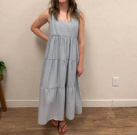 Sunday Edition - V-neck Sleeveless Tiered Stripe Midi Dress