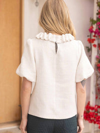 Voy - Pearled Ruffle Neckline Top