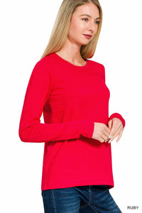 Zenana - Cotton Crewneck Long Sleeve Tee