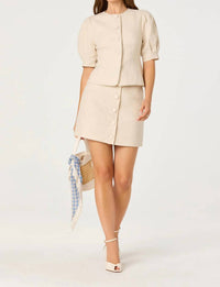 Astr - Cailey Linen Puff Sleeve Button-front Top