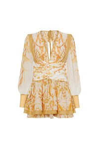 LEAFS PLEATED SHORT DRESS