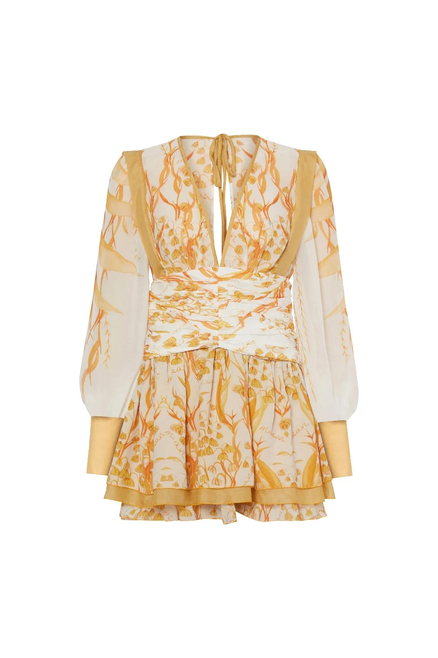 LEAFS PLEATED SHORT DRESS