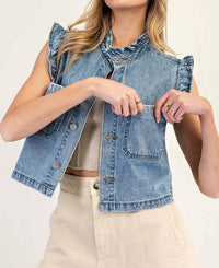 Ee:Some - Denim Ruffle Stitch Vest