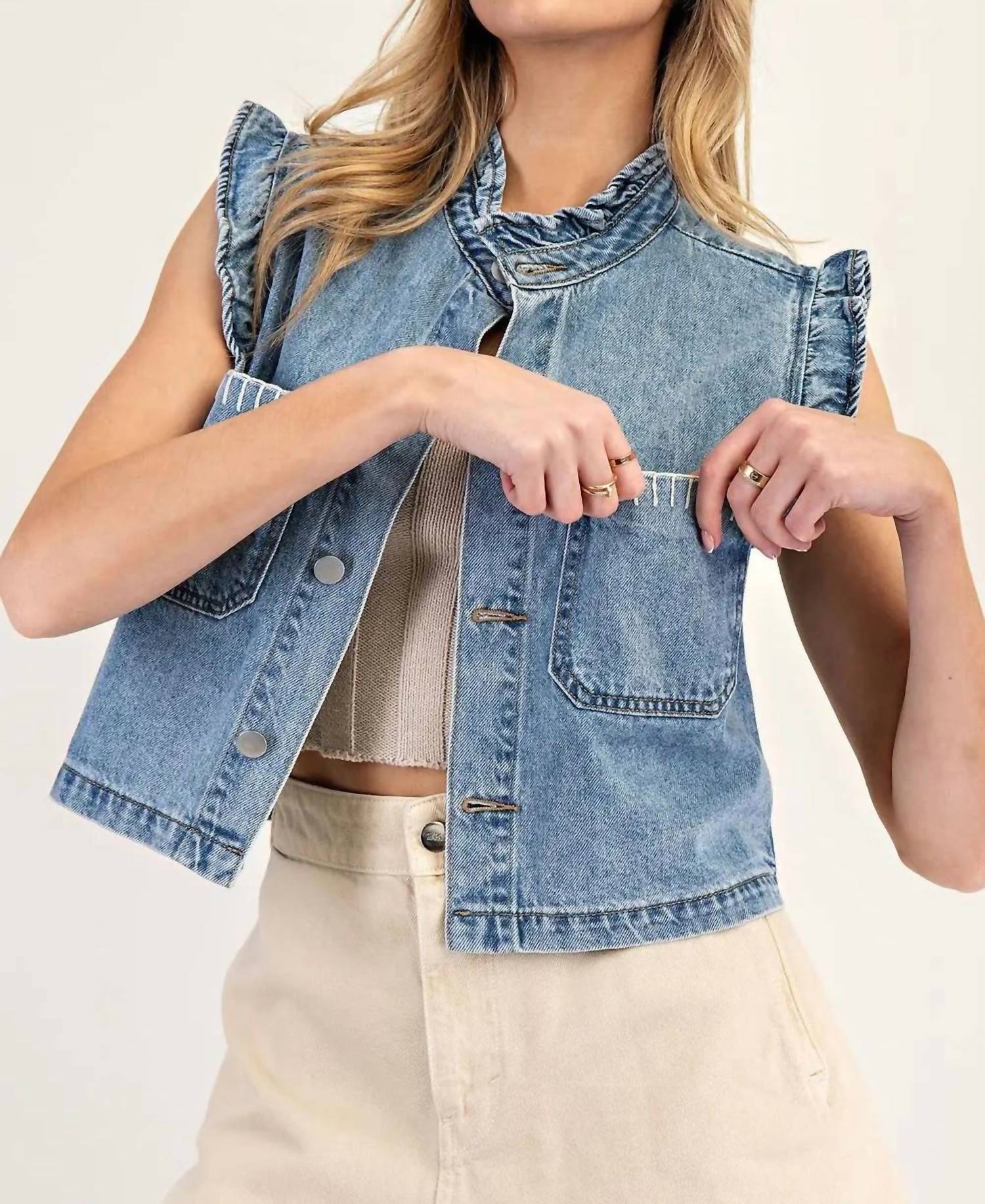 Ee:Some - Denim Ruffle Stitch Vest