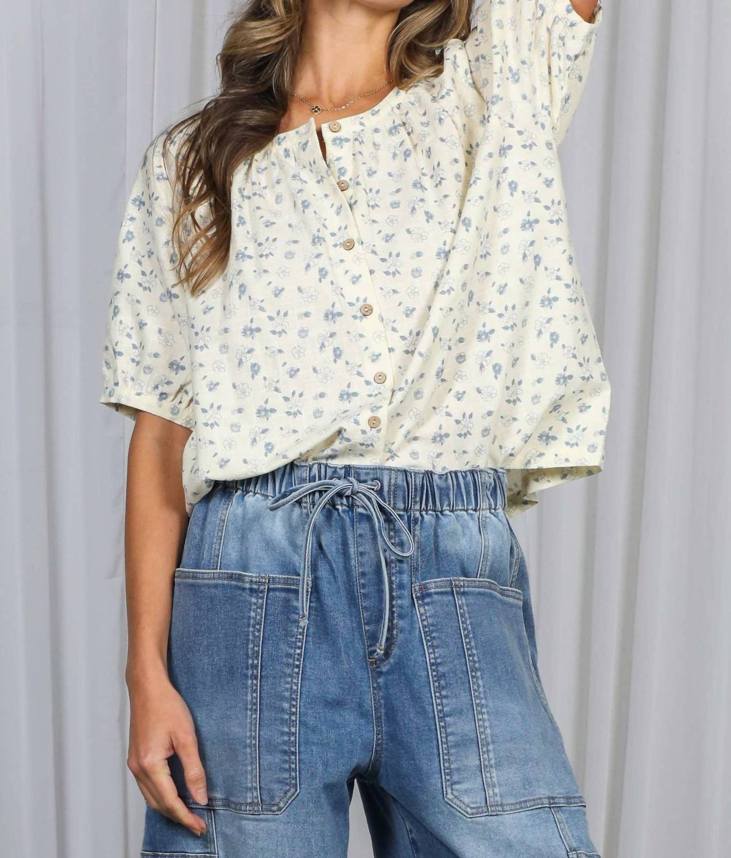Vine & Love - Saylor Floral Print Round Neck Blouse