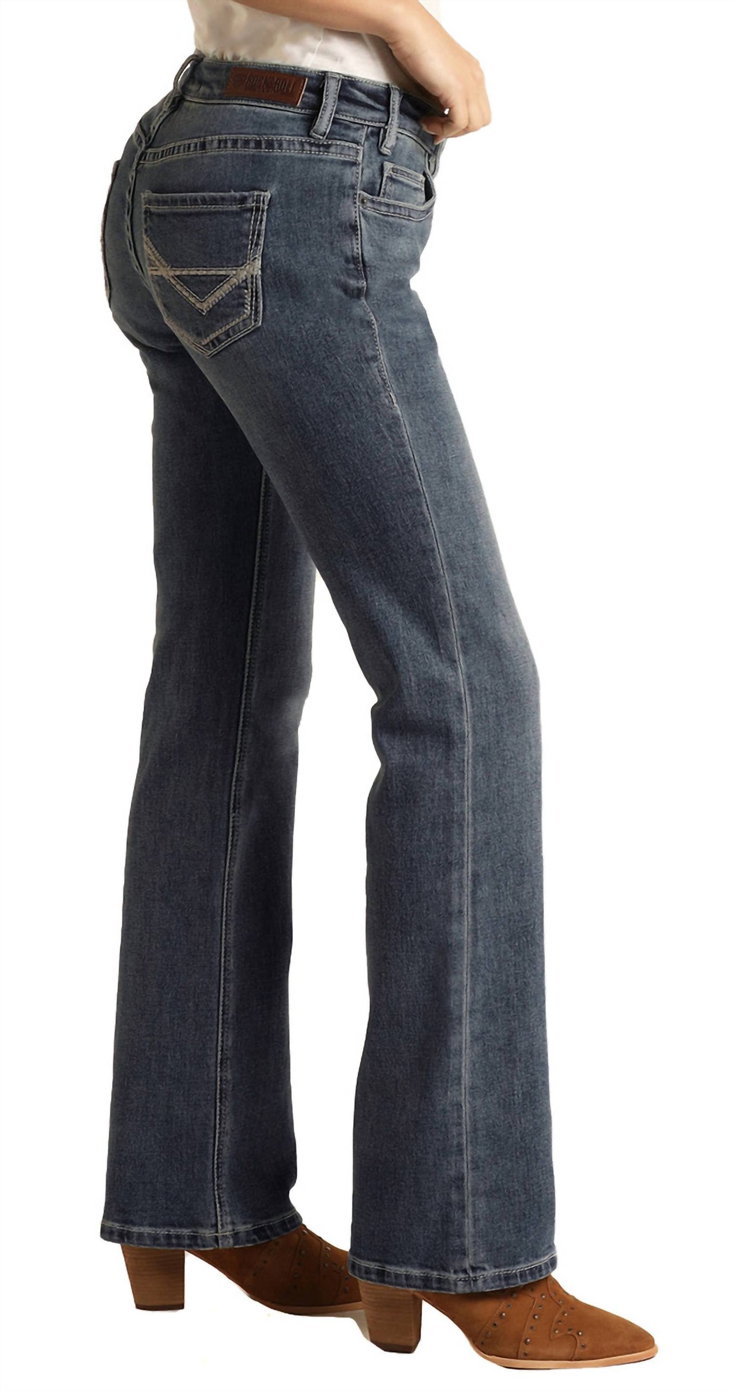 Rock & Roll Denim - Women's Mid Rise Stretch Boyfriend Pocket Straight Jeans