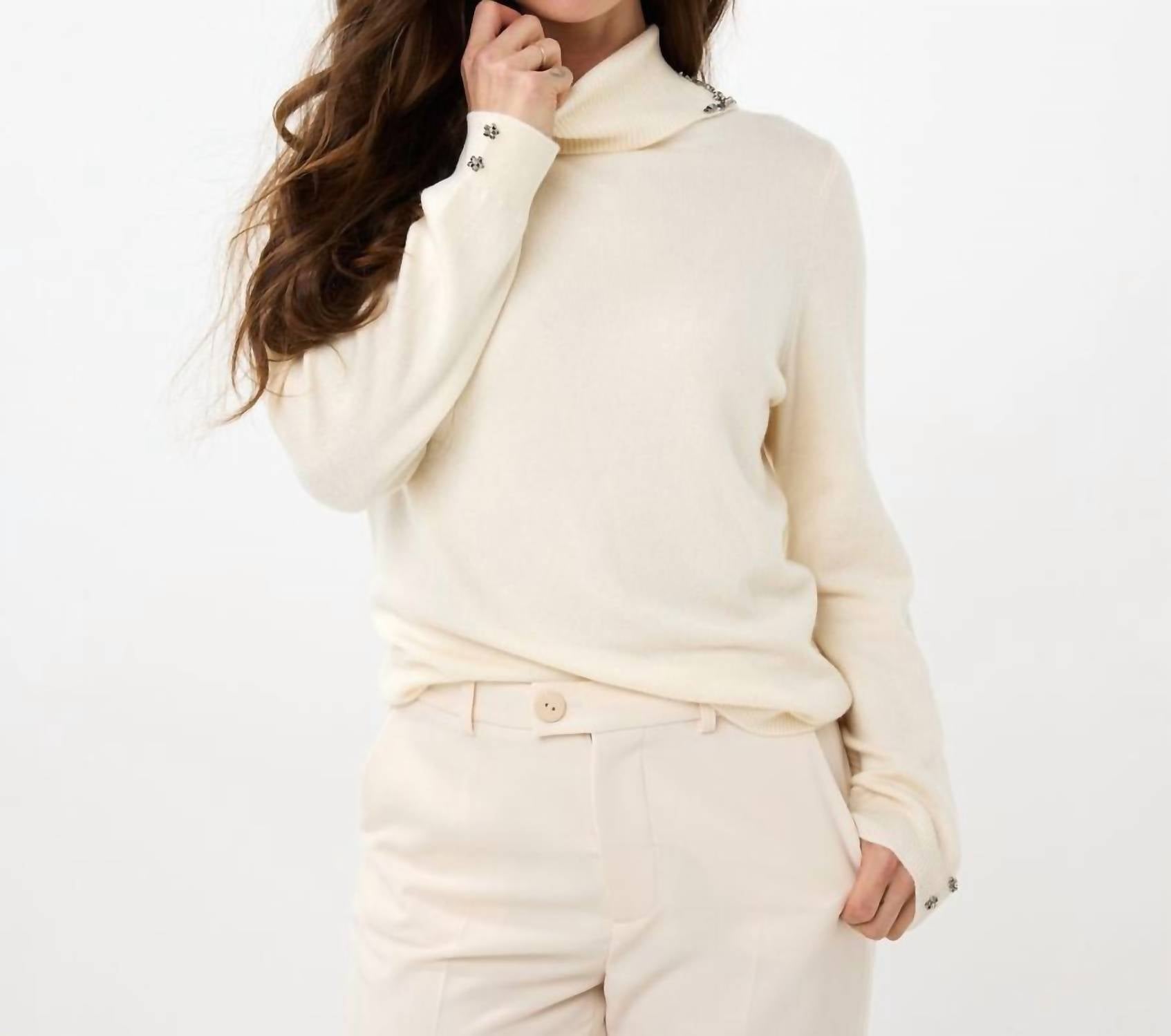 Esqualo - Gida Gem Embellished Split Turtleneck Sweater