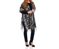 Jc Sunny Fashion - Printed Brushed Woven Acrylic Fringe Detailed Ruana Wrap