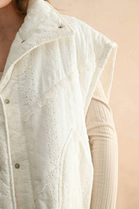 Miou Muse - Lace Crochet Trim Puff Vest