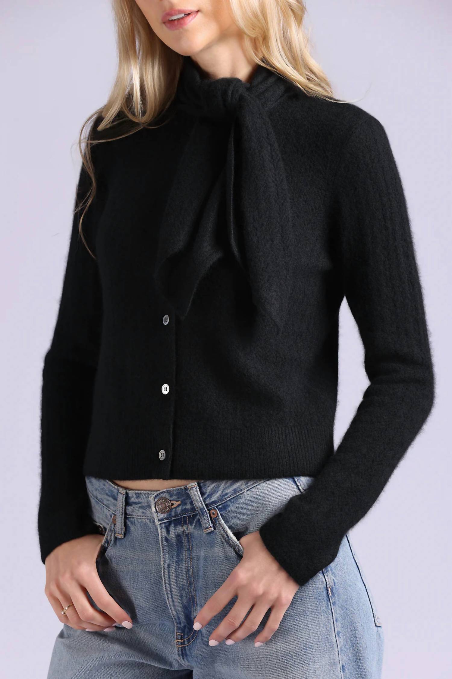 Minnie Rose - Cashmere Pointelle Tie Up Cardigan