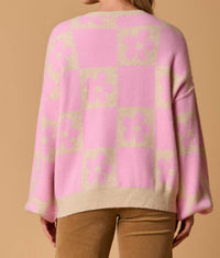 Fantastic Fawn - Flower Long Sleeve Knit Sweater With Front Button