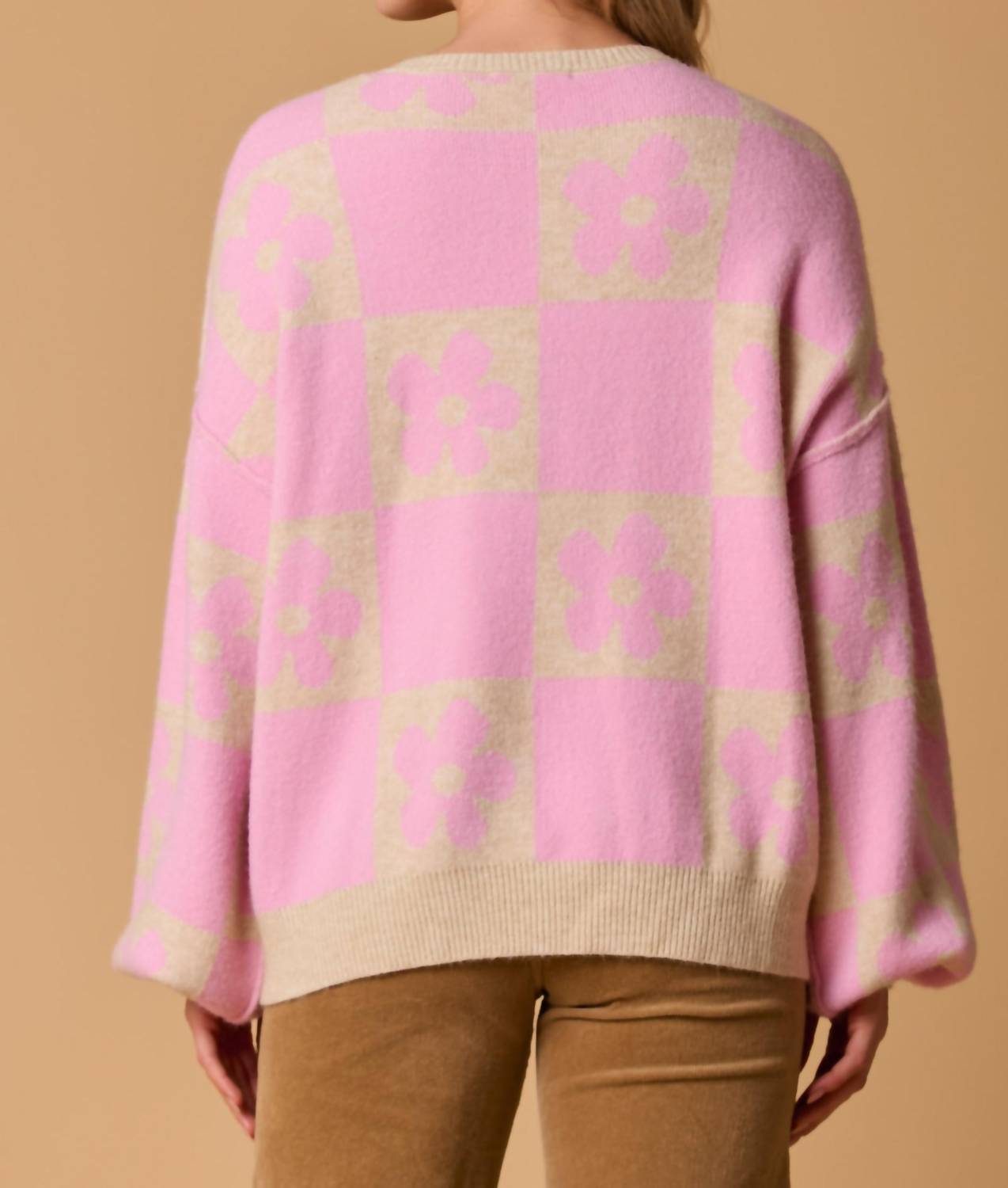 Fantastic Fawn - Flower Long Sleeve Knit Sweater With Front Button