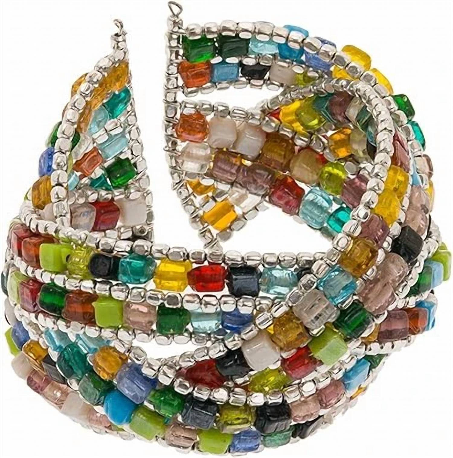 Zad - Women's Braided Mosaic Bead Cuff Bracelet