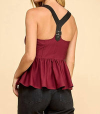 BABY PINK Racer Back Babydoll Halter Top in maroon - women's tank top - alternate view