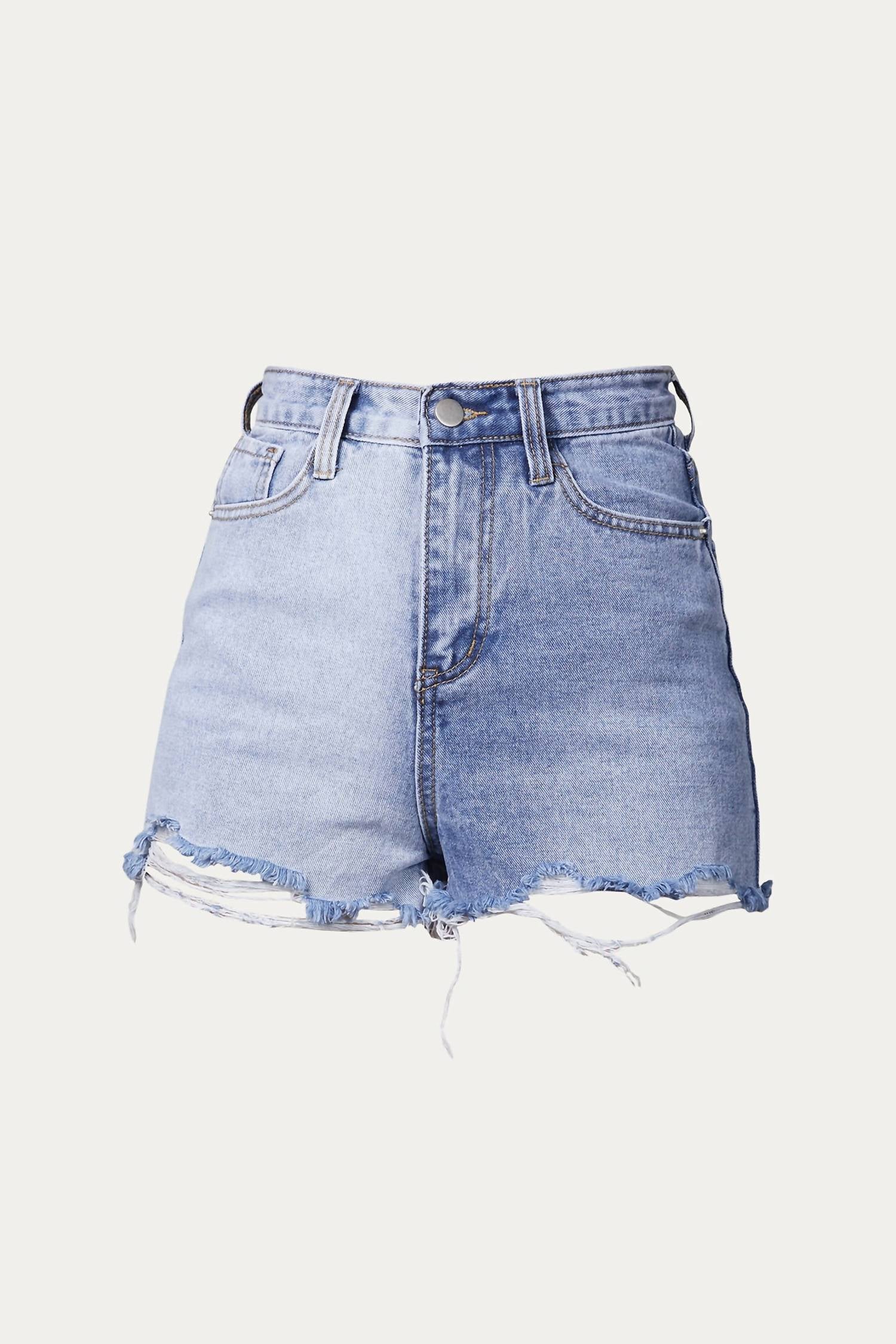 TWO-TONE COLORBLOCKED DENIM SHORT