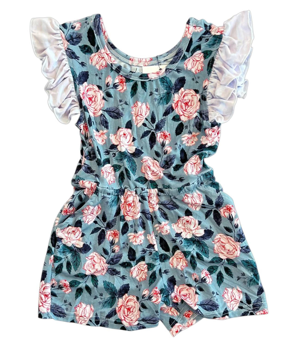 Laree + Co. - Girl's Evelyn Floral Bamboo Short Leggy Romper