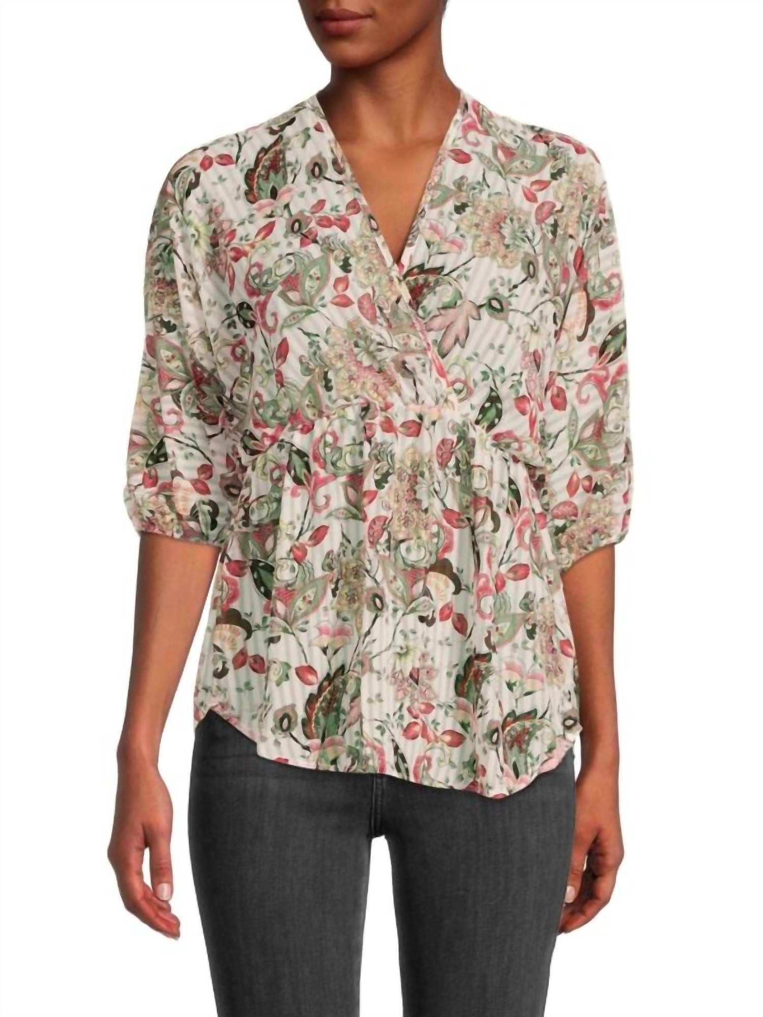 Reneec. - Floral Print V Neck Chiffon Blouse