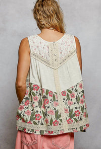 POL Floral V-neck Lace Trim Sleeveless Top in ivory - women's tank top - view 4