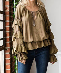 Oli & Hali - Washed Ruffle Sleeve Peplum Top