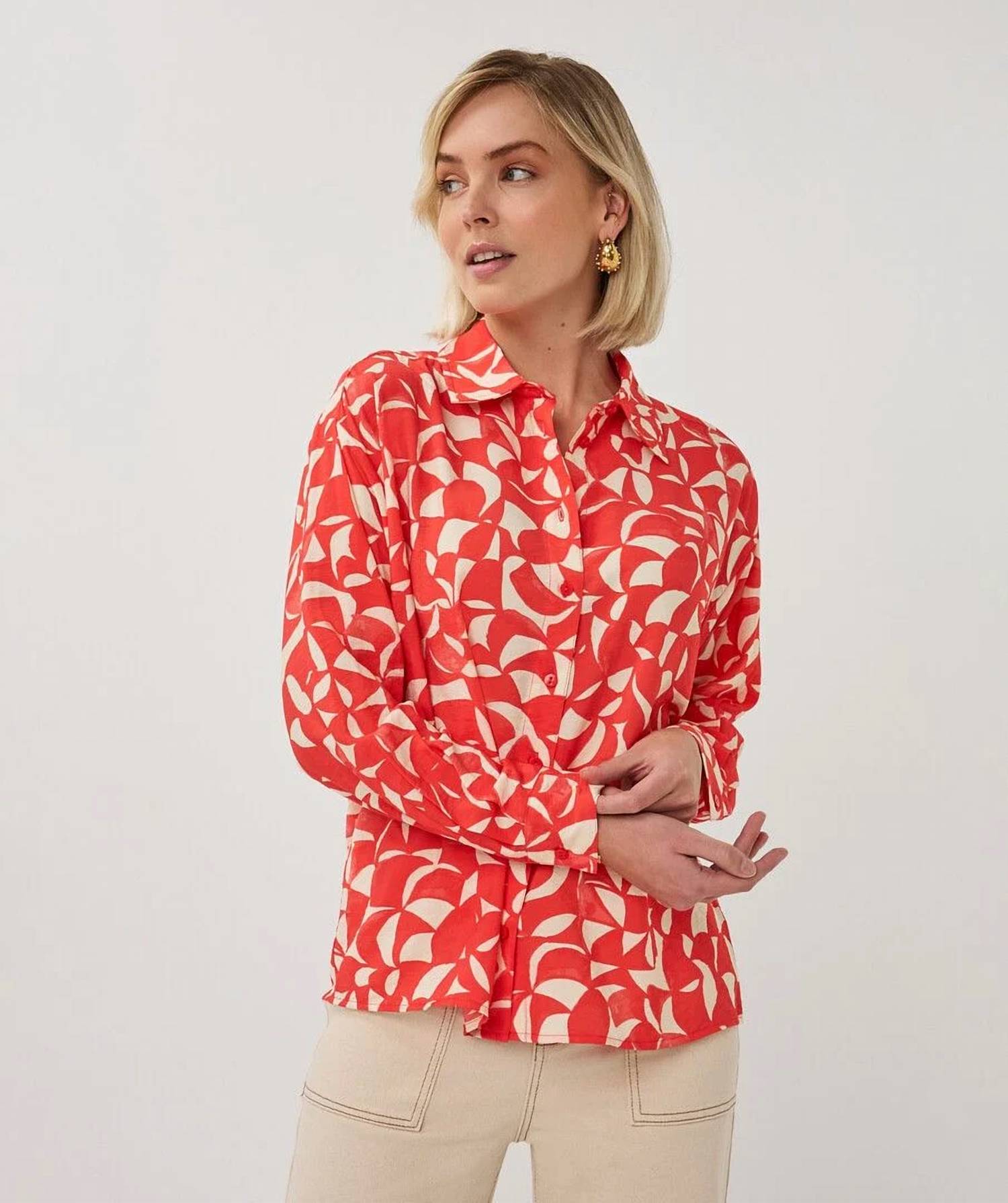 Esqualo - Long-sleeved Button-down Blouse