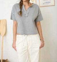 Blu Pepper - Washed Split-Neck Knit Top