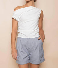 Fore Collection Soft Drape One Shoulder Top in white - women's t-shirt - view 4