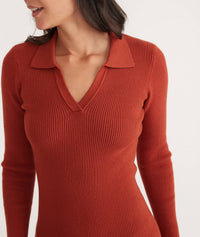 Marine Layer - Lexi Sweater Rib Long Sleeve Polo Dress