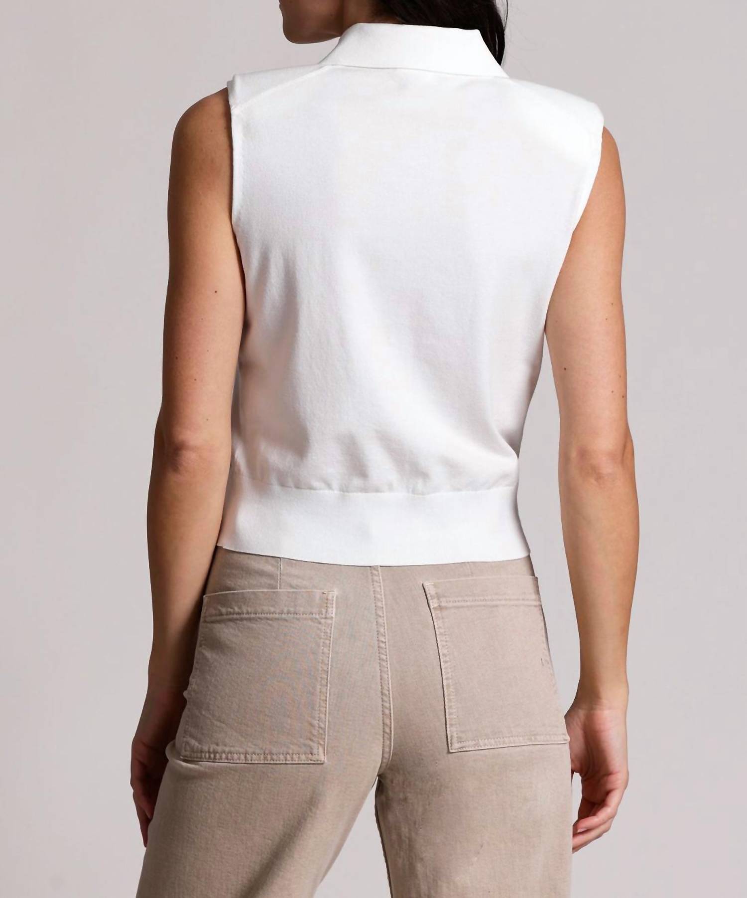 Minnie Rose - Button Front Sleeveless Polo Top