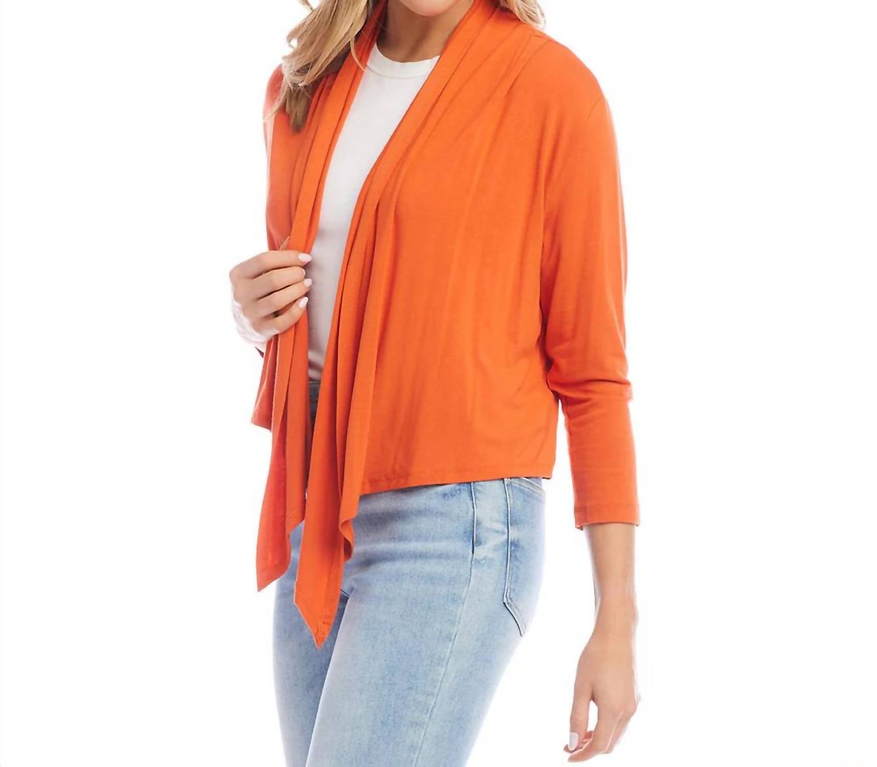 Karen Kane Calli Cardigan in orange - women's cardigan - detail view