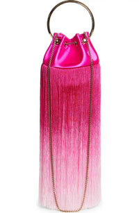 JIMMY CHOO Bon Bon Small Fringed Satin Bucket Bag in fuchsia - women's bag - alternate view