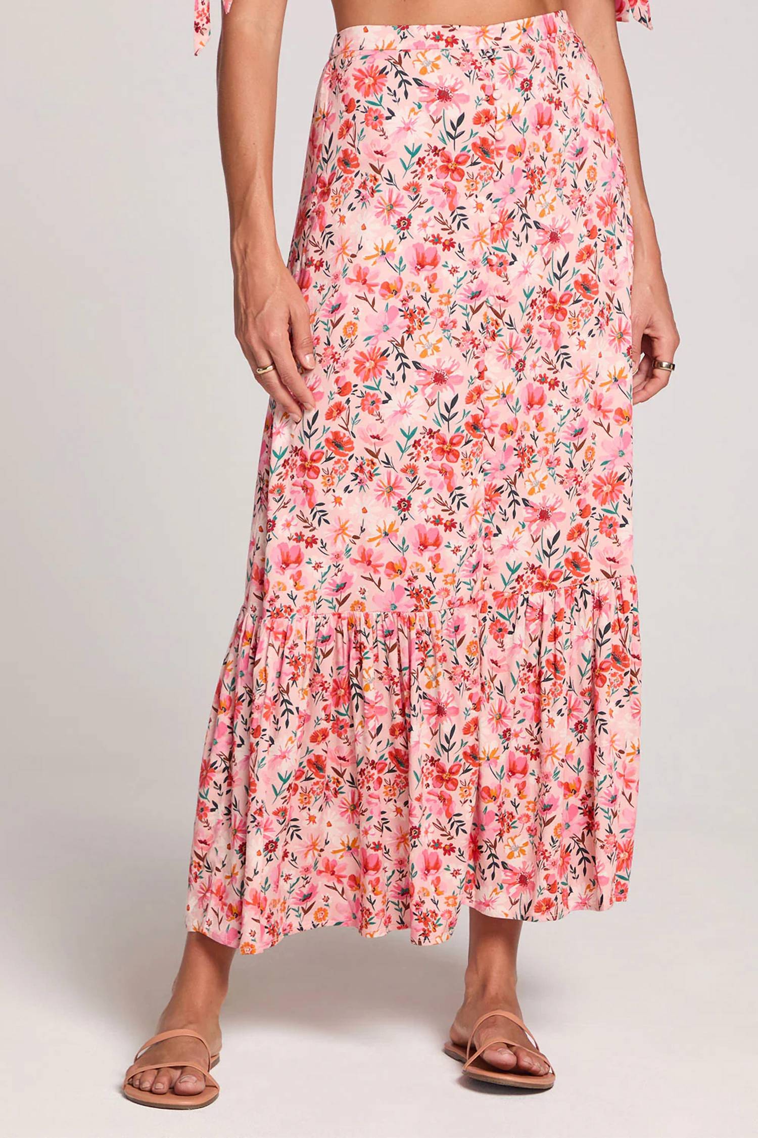 Saltwater Luxe - Floral Button Up Midi Skirt