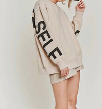 JADE BY JANE Be Yourself Love Yourself Oversized Sweatshirt in beige - women's top - view 4