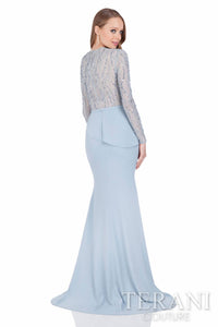 Terani Couture - Long Sleeve Wrap Trumpet Skirt Gown