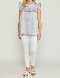 entro Denim Ruffled Top in periwinkle - women's blouse - view 6