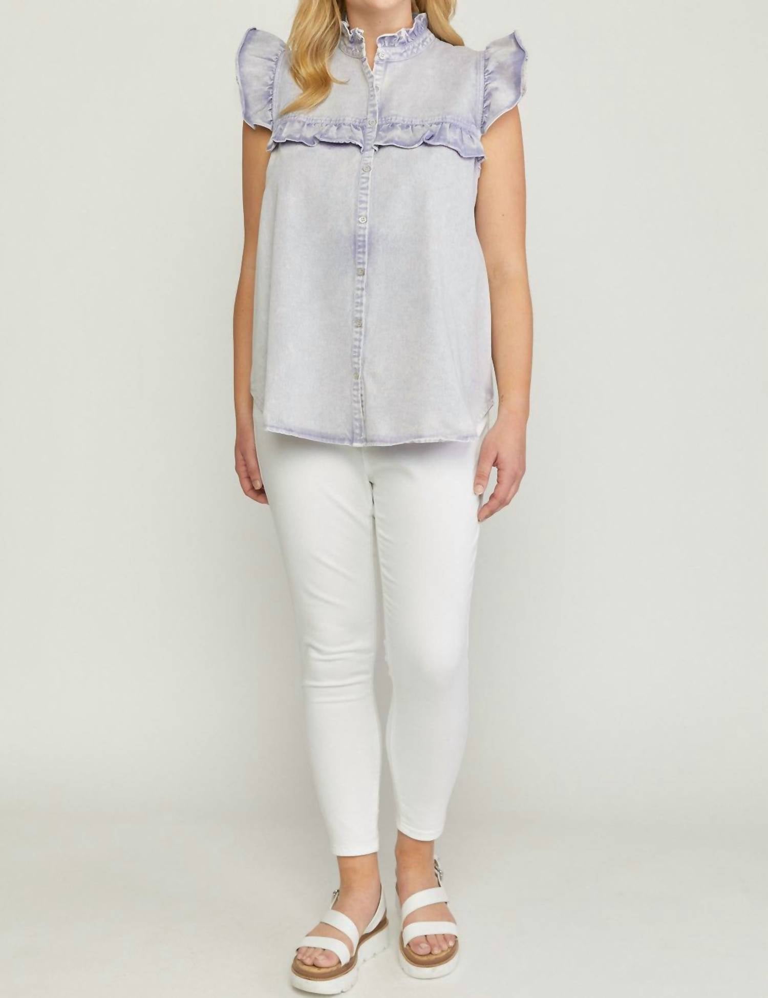 entro Denim Ruffled Top in periwinkle - women's blouse - view 6