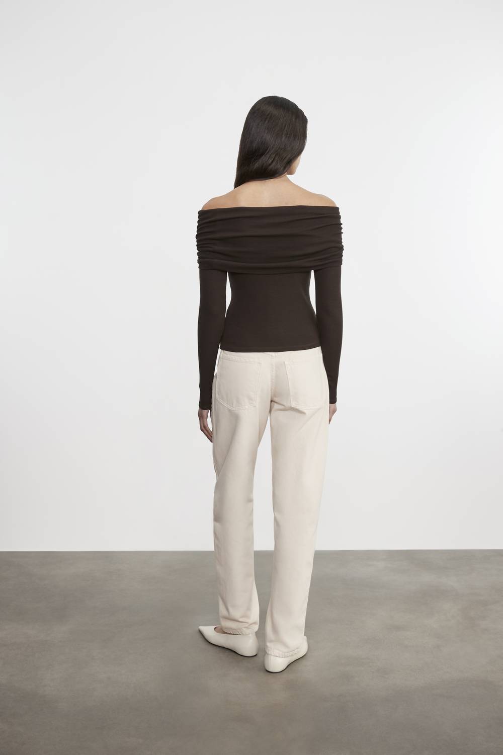 Enza Costa - SILK RIB LONG SLEEVE OFF-SHOULDER TOP
