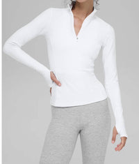 ALO YOGA AloSoft 1/2 Zip Rapid Pullover in white - women's jacket