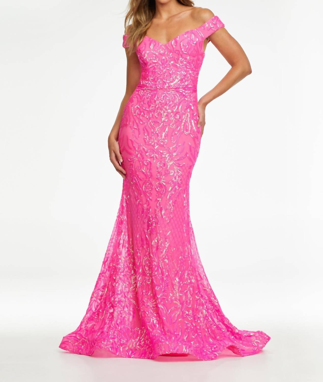 pink fit and flare prom dress Pink Prom Fit And Flare Prom Dresses Pink Rhinestone Chapel Feather Train Mermaid Prom Dress