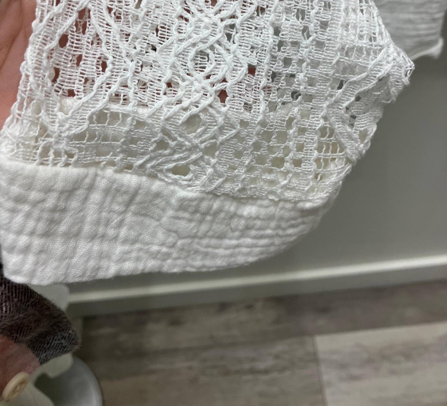 Pine Apparel - Gauze Button Front Crochet Sleeve Top
