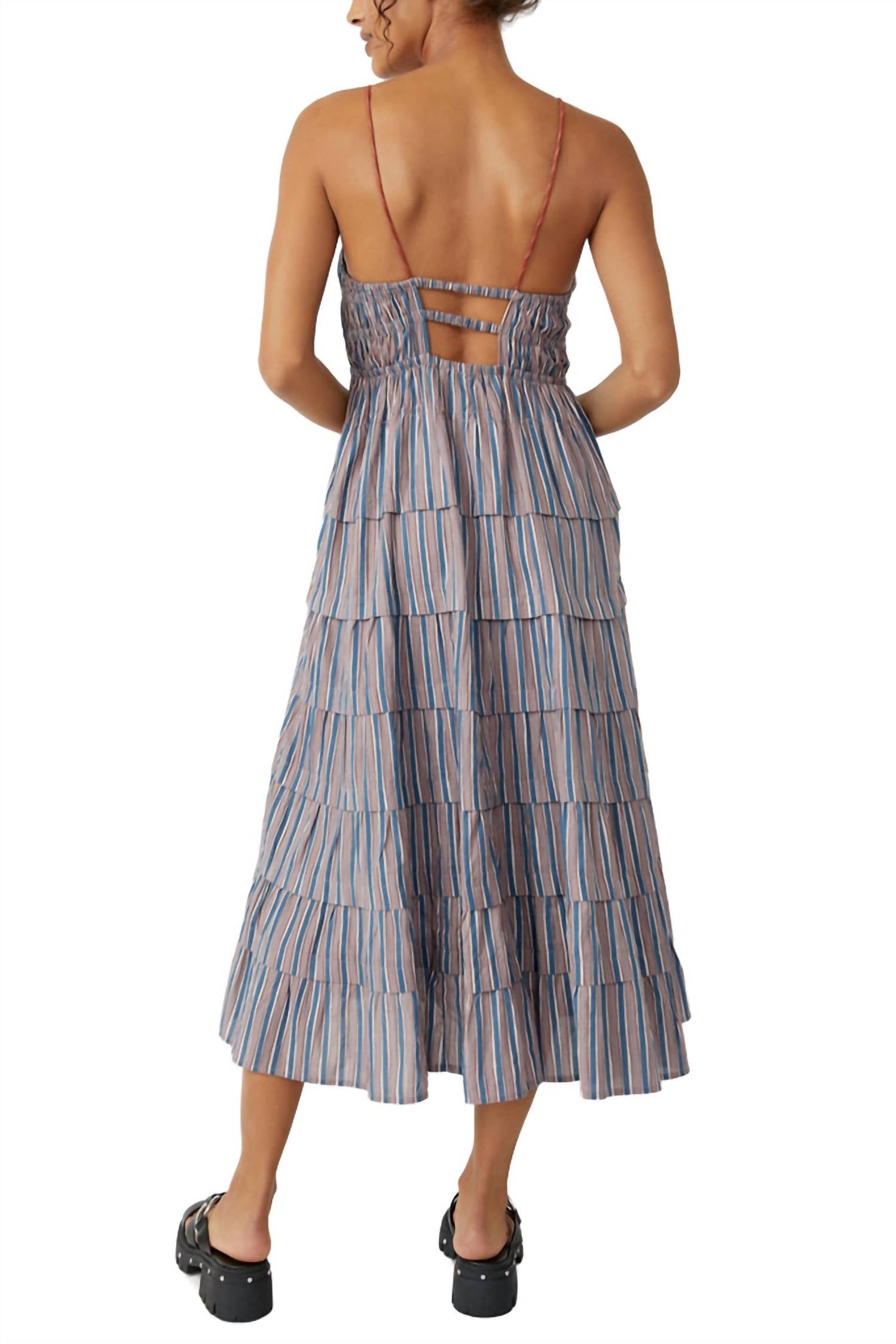 Free People Women's Going Steady Midi Dress in taupe combo - women's dress - detail view