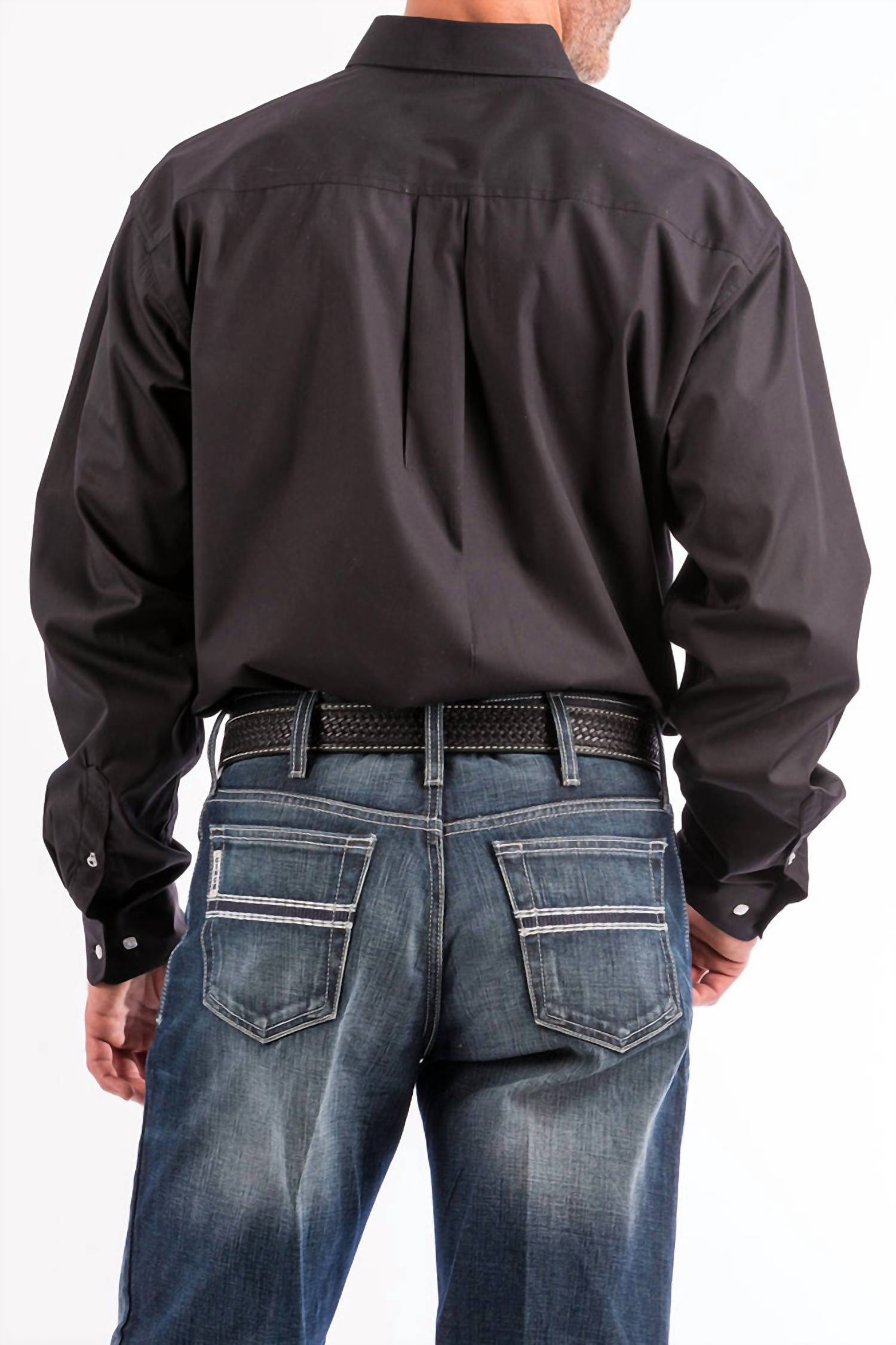 CINCH Long Sleeve Button Up Shirt Top in black - men's long sleeve top - detail view