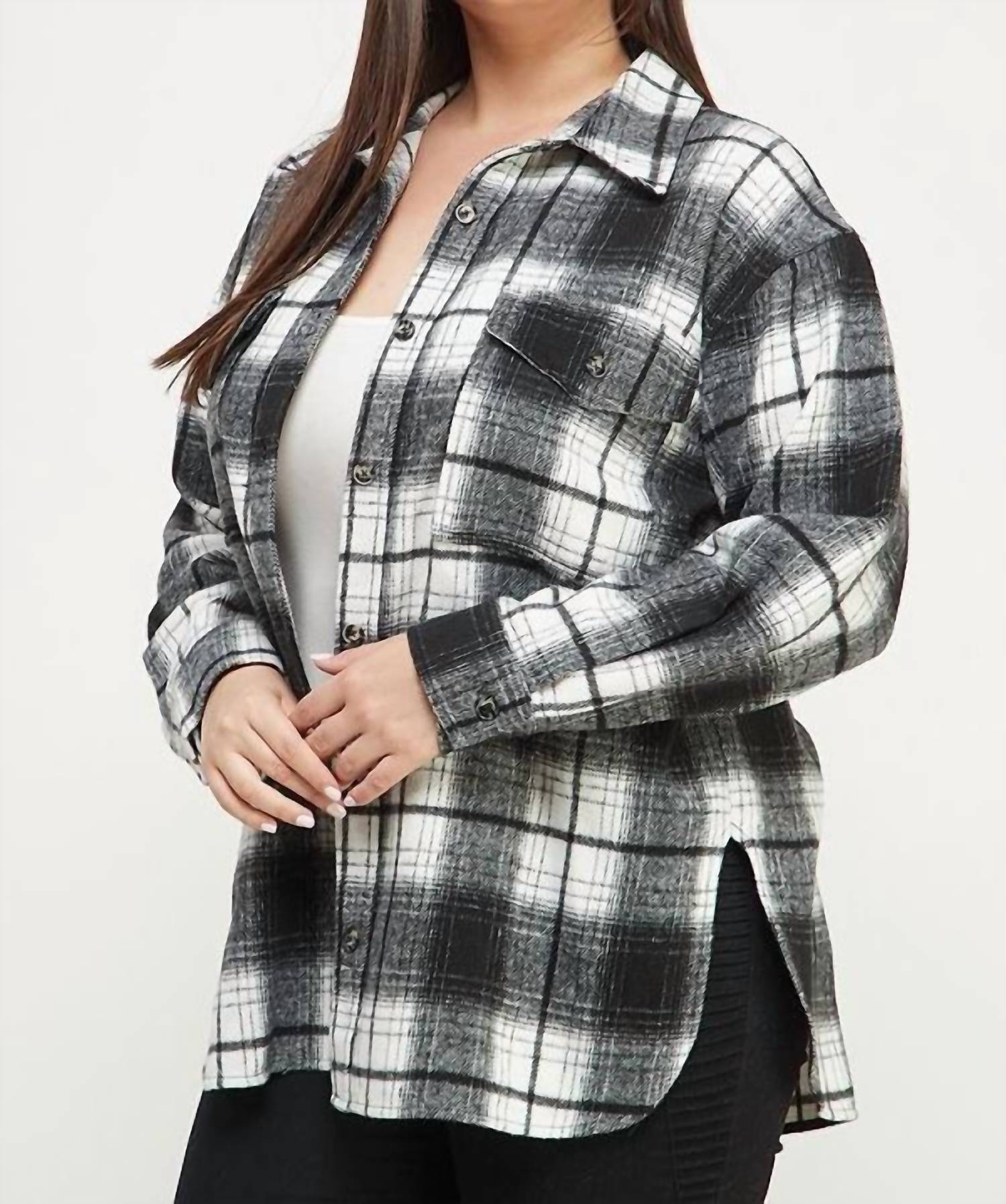 Allie Rose - Brushed Plaid Shirt Jacket